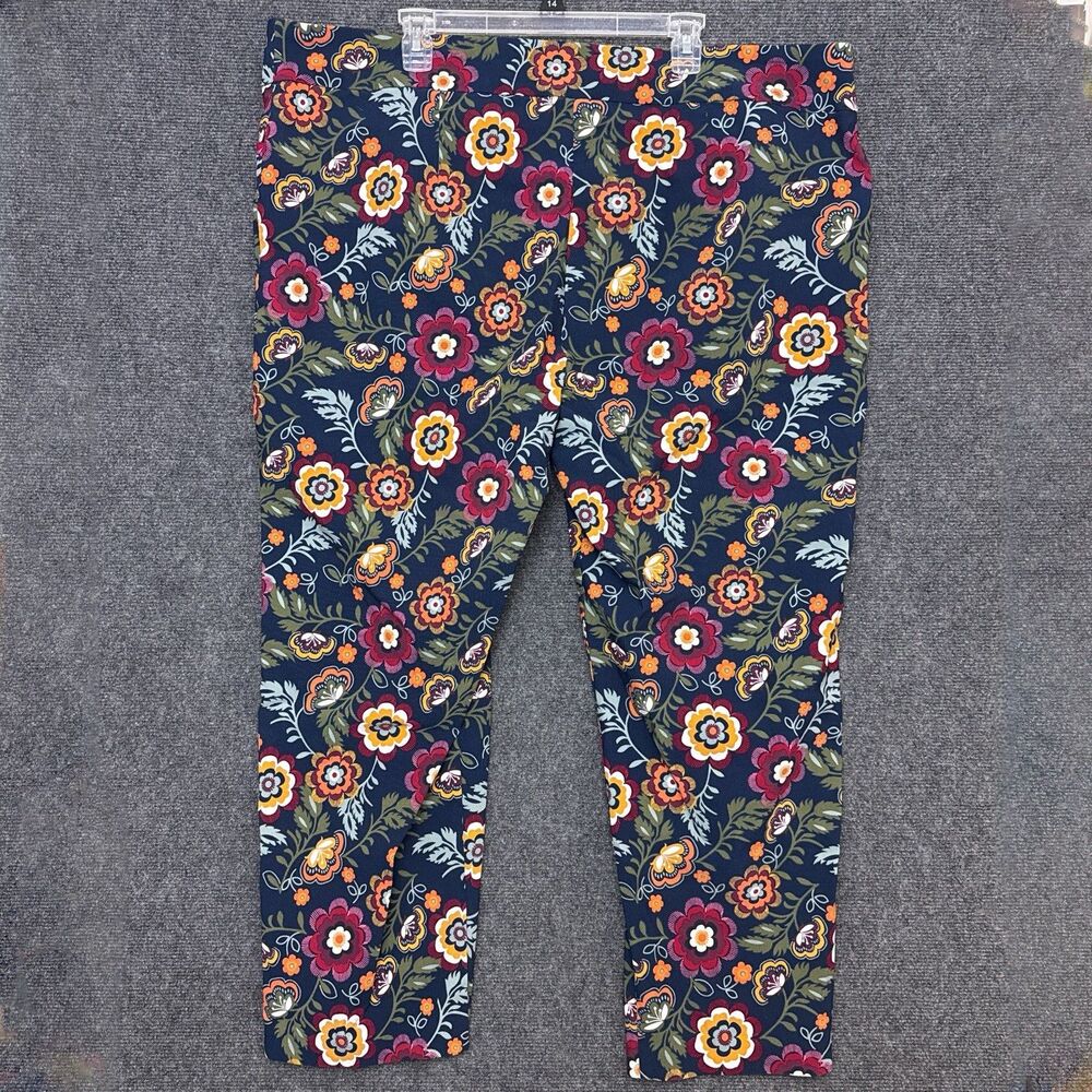 Terra Sky Womens Dress Pant 3X Navy Dark Floral Stretch Pockets Retro Boho Bold